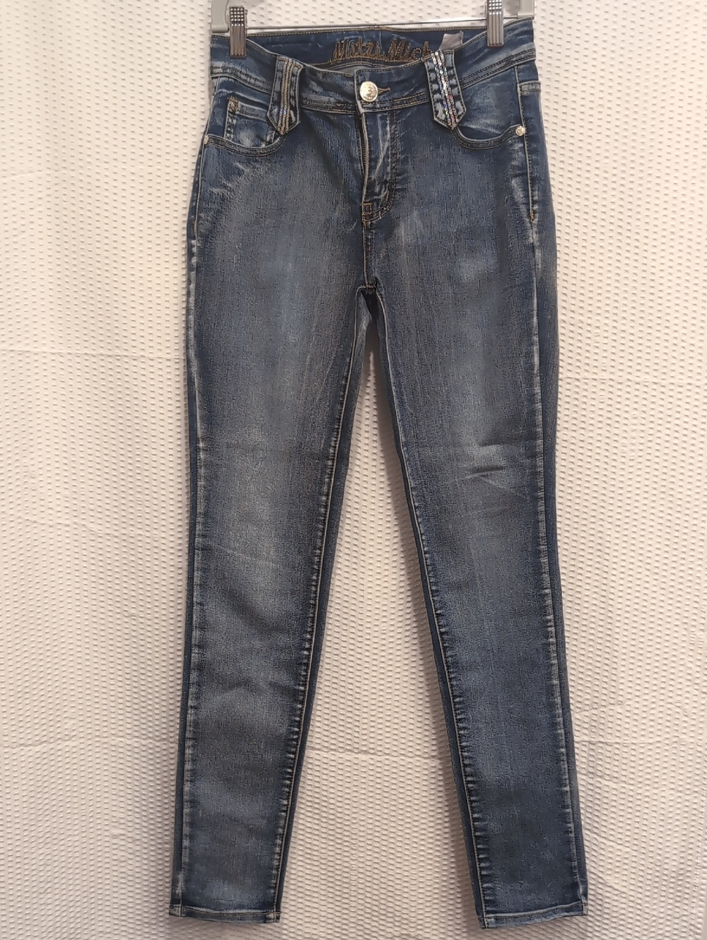 Women’s Mitzi Michel Skinny Stretch Blue Jeans With Sequin Trim